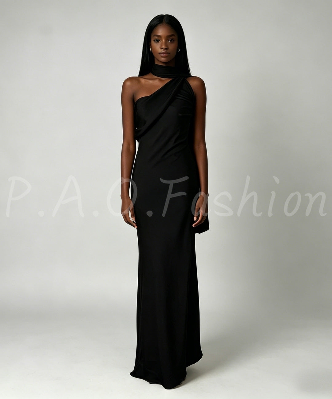 One-Shoulder Satin Slip Dress with Sash & Side Slit[Available Now]