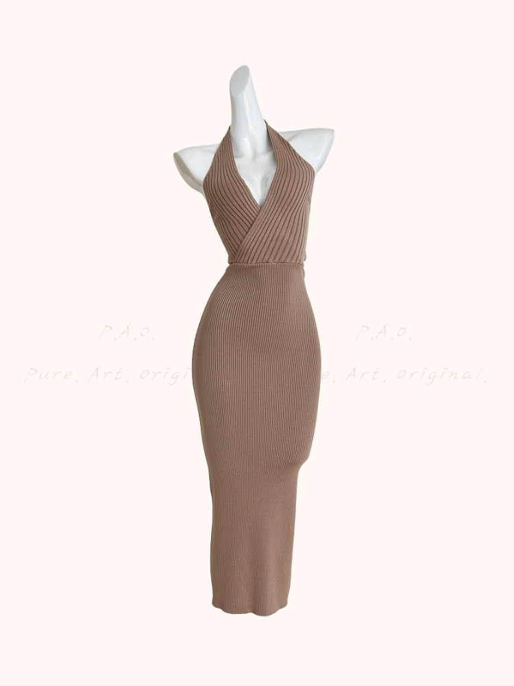 Halter Knit Bodycon Midi Dress