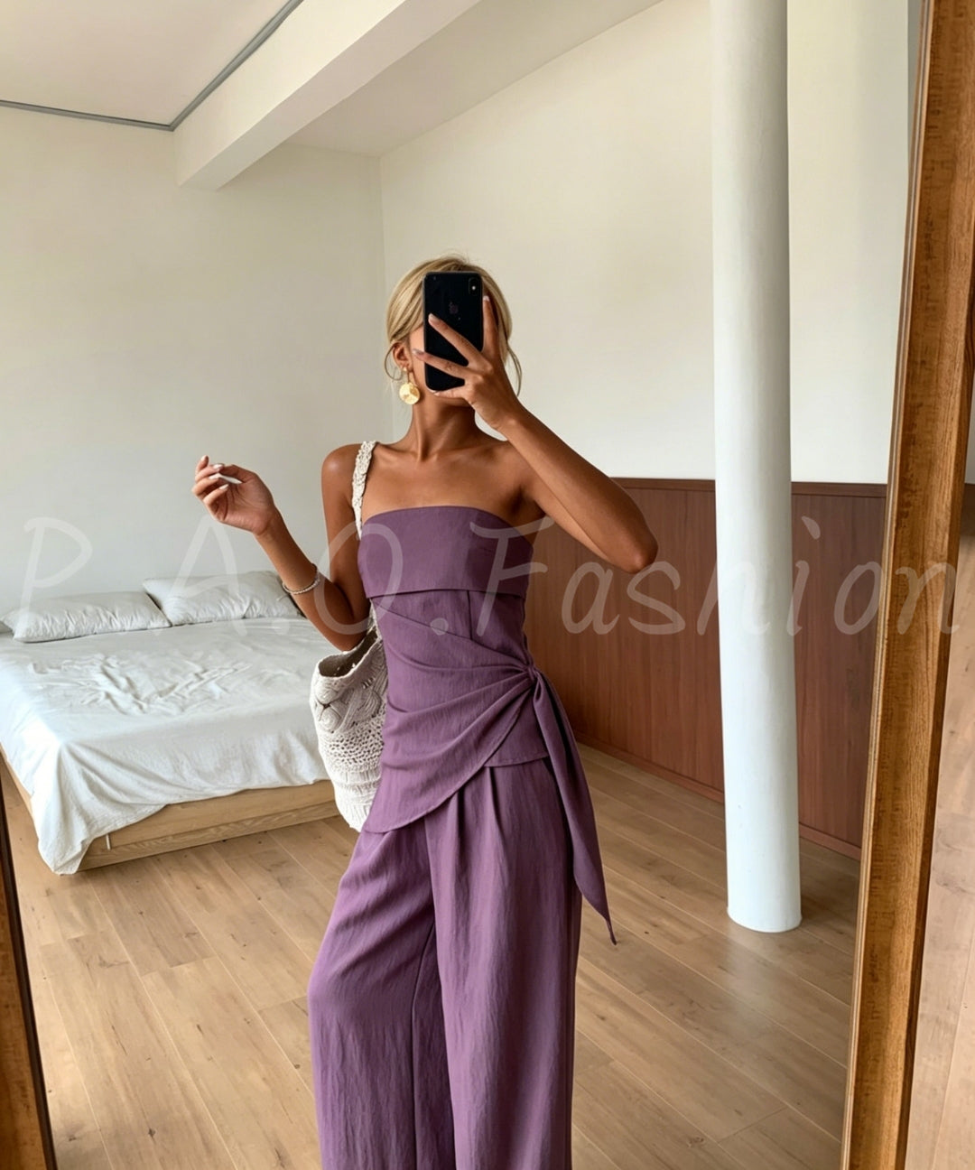 Twist-Front Strapless Wide-Leg Pants Set[Available Now]