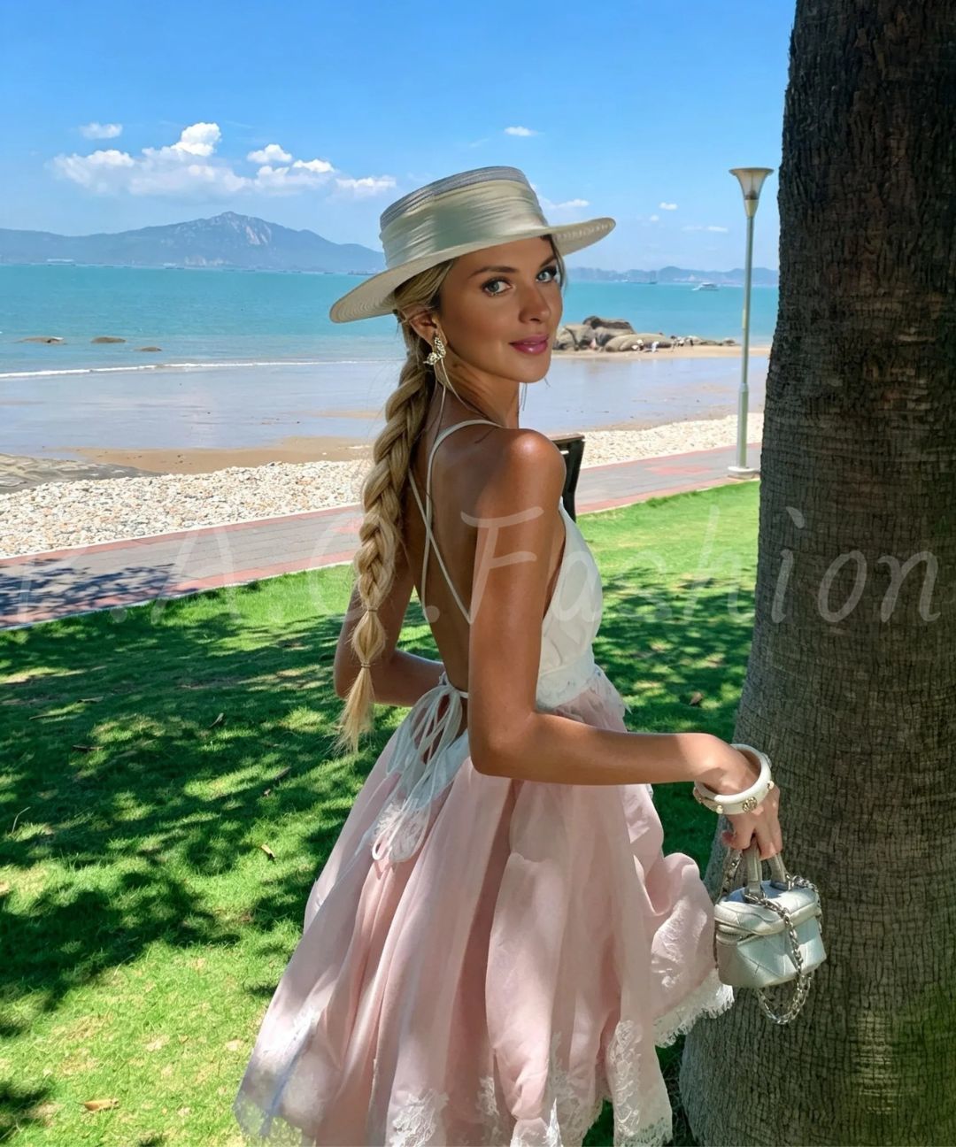 Blush Pink Ombre Lace Mini Dress