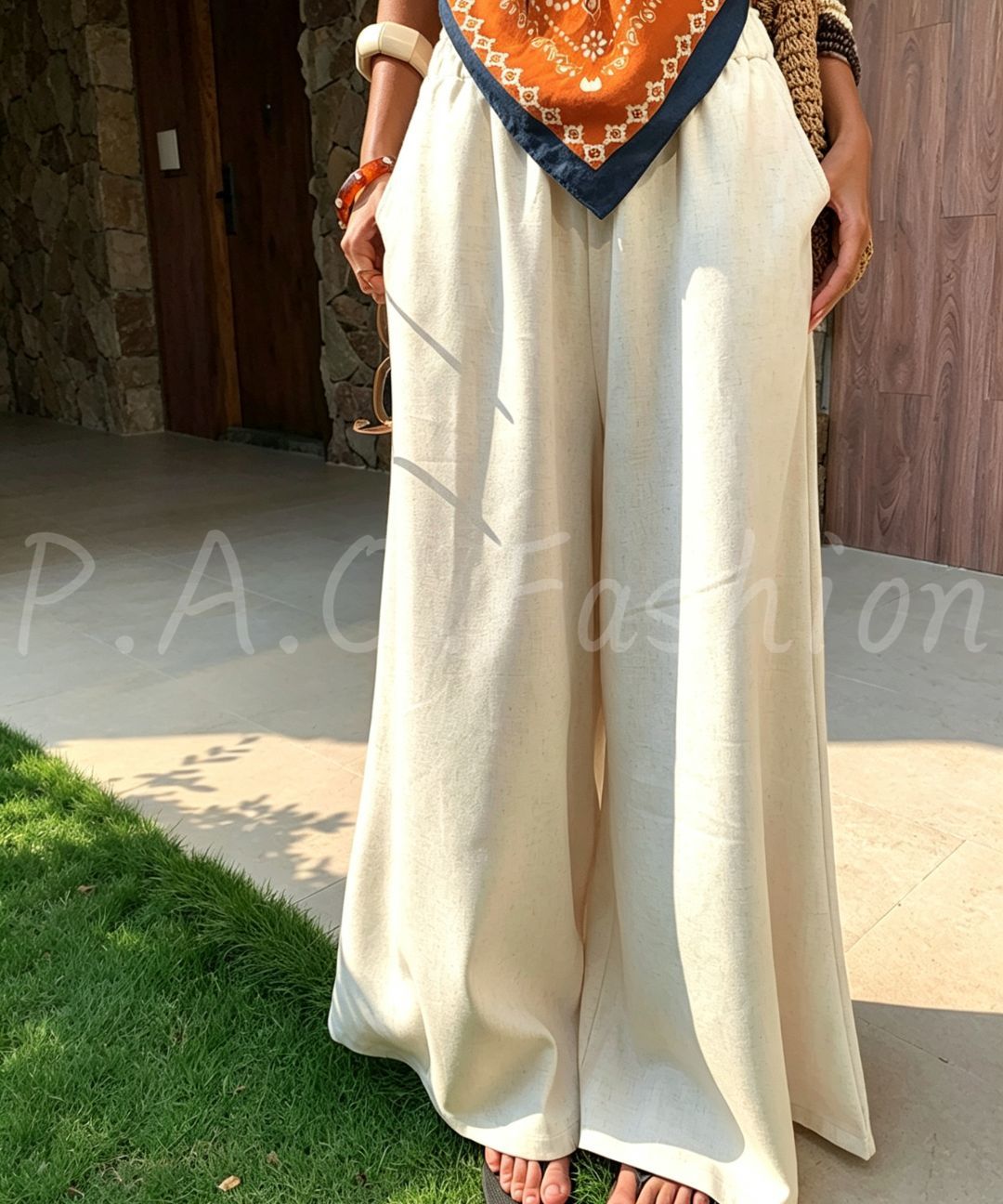 Caramel Paisley Halter Top & Ivory Wide-Leg Pants Set
