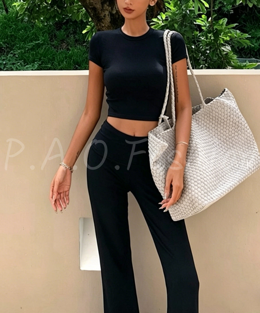 Fitted Cropped Tee & Flared Pants Set[Available Now]
