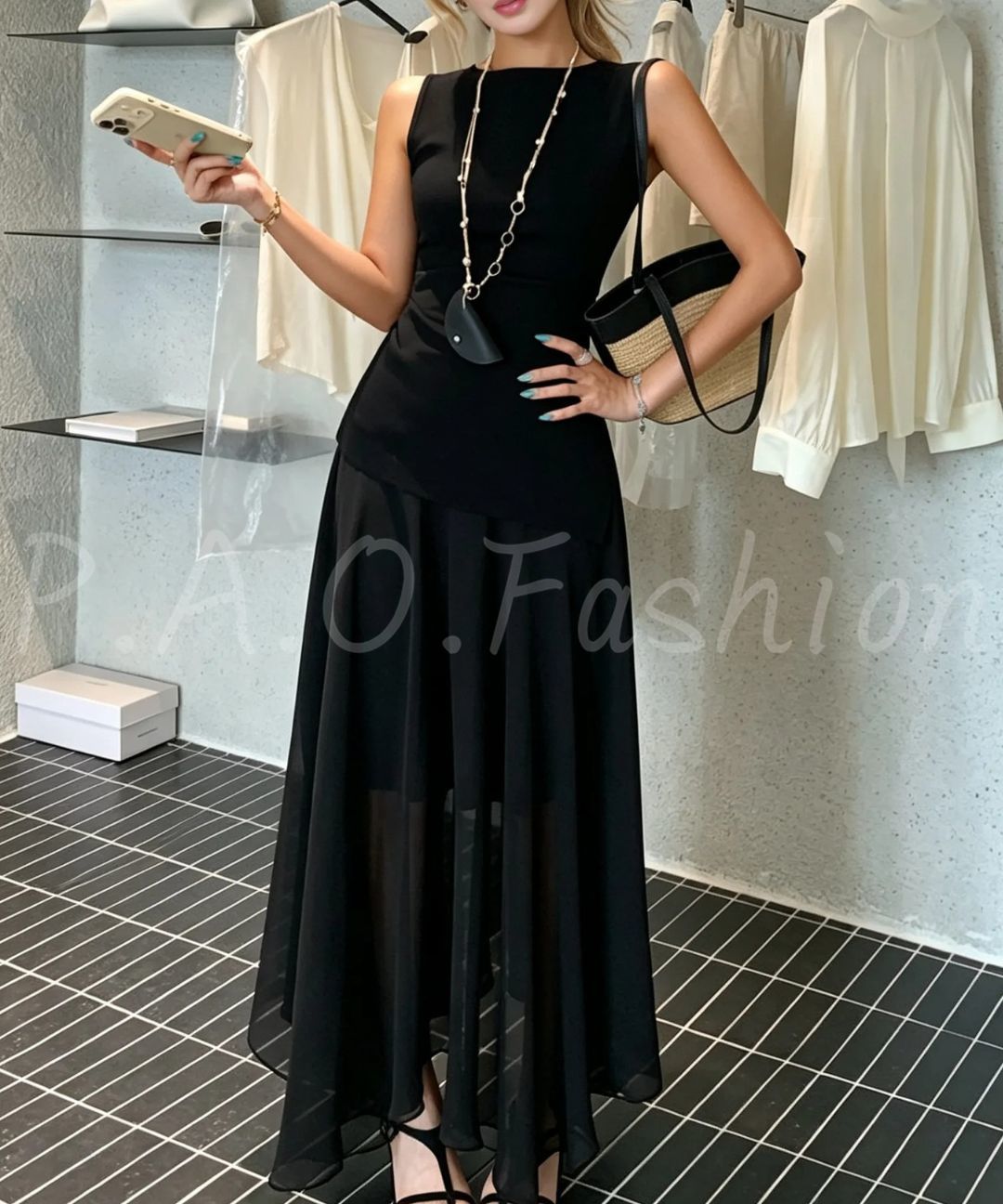 Sleeveless Twist Tank & Asymmetrical Chiffon Maxi Skirt Set