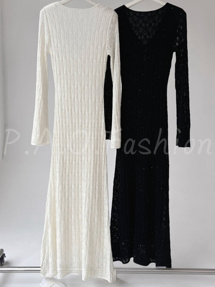 Open-Knit Bodycon Maxi Dress
