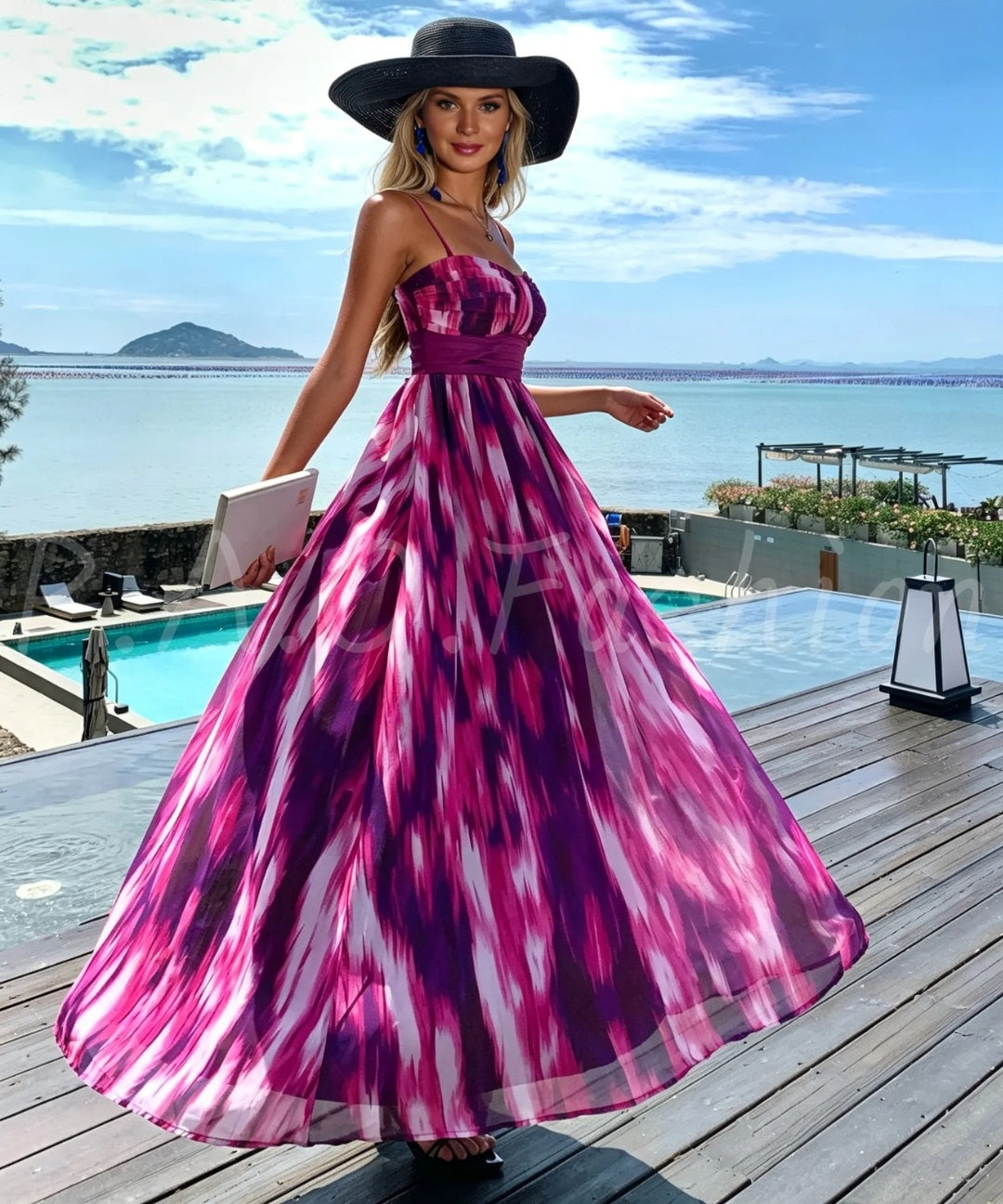 Convertible Strapless Tie-Dye Chiffon Maxi Dress