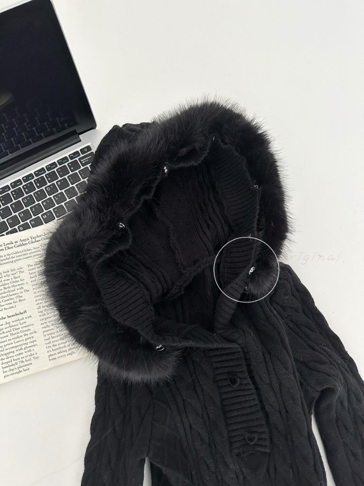Eco Faux Fox Fur Hooded Knit Mini Dress