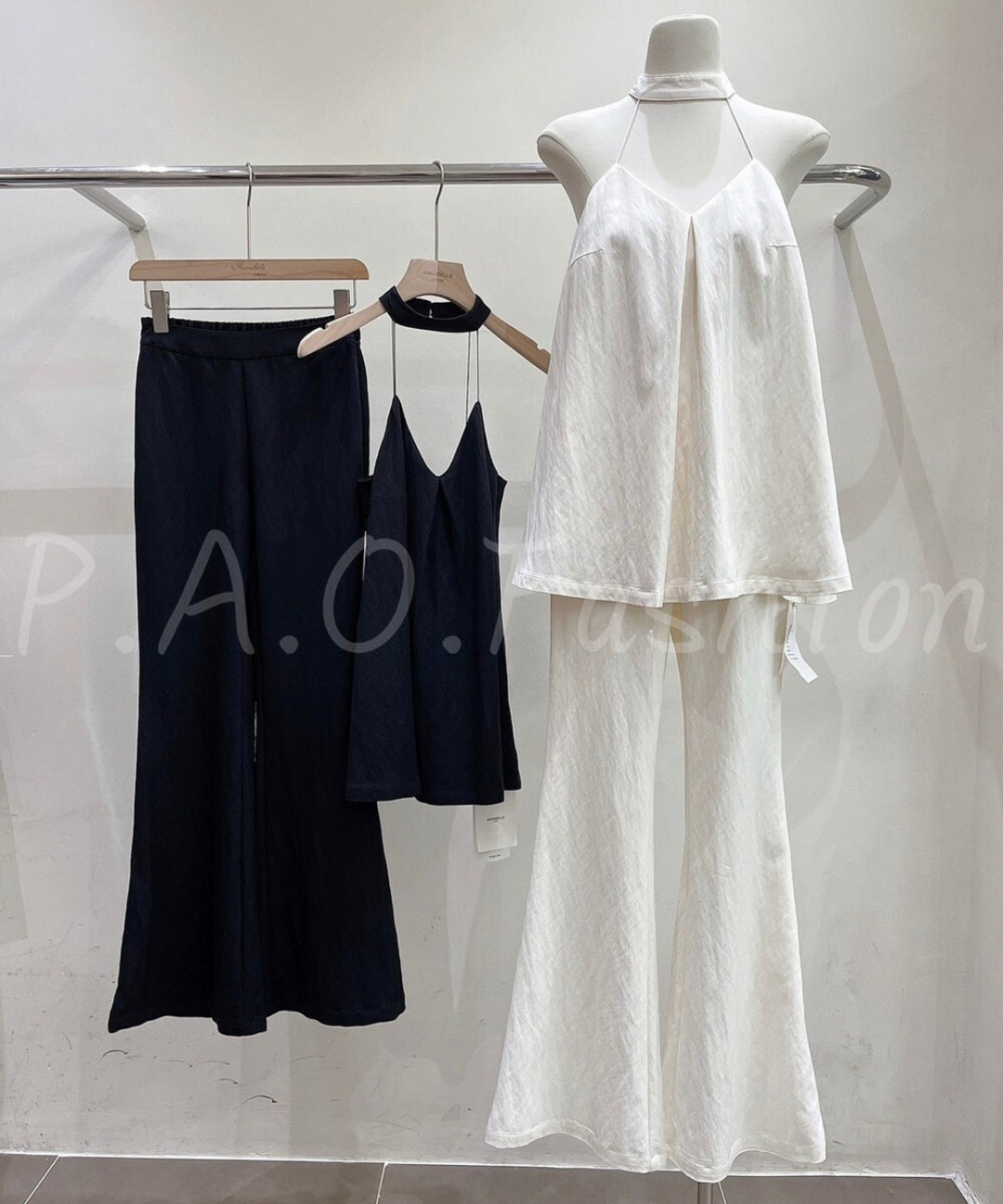 Halter V-Neck Top & Wide-Leg Pants Set[Available Now]