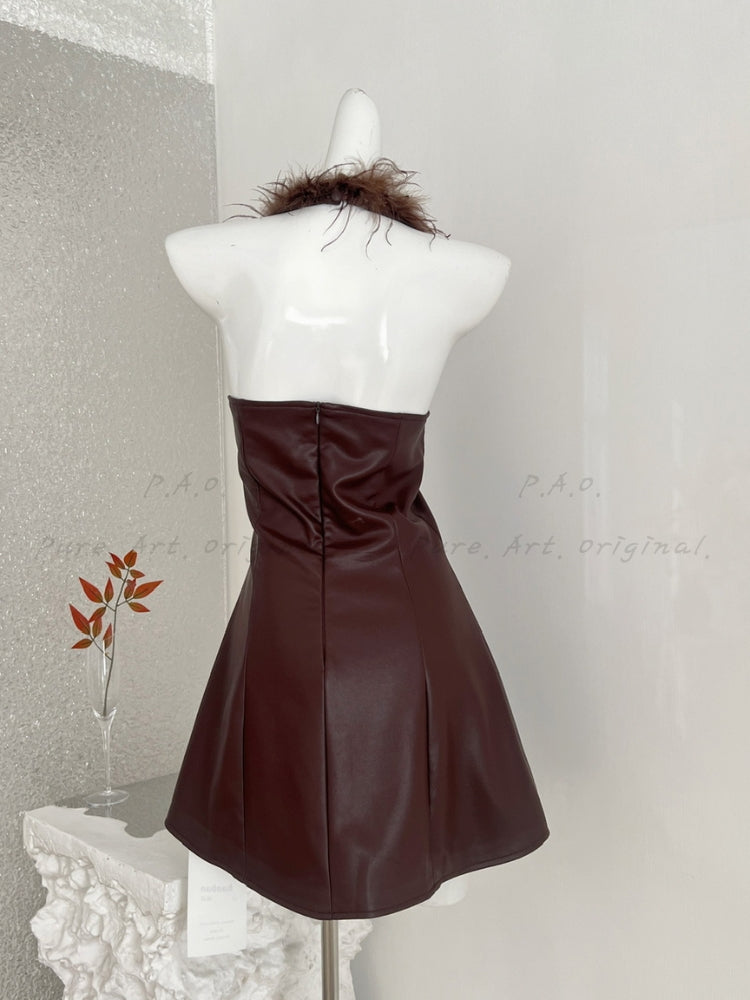 ELARA FEATHER HALTER DRESS