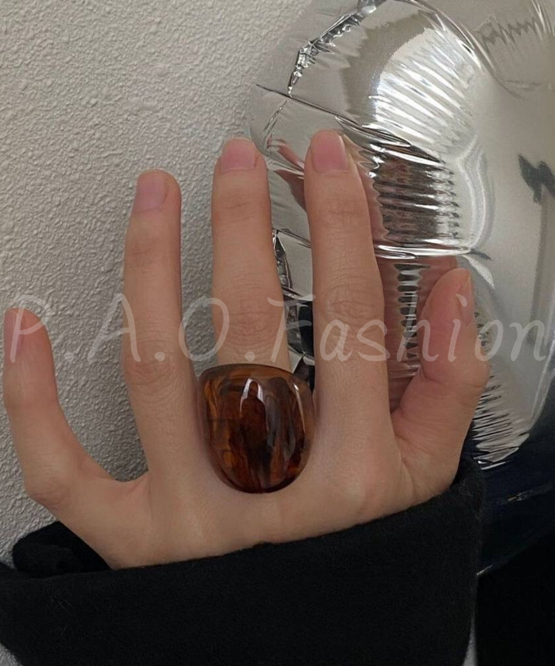 Amber Resin Wide Band Statement Ring