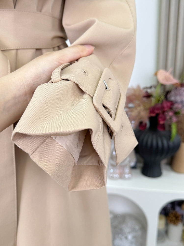 Khaki Trench Coat with Notched Collar