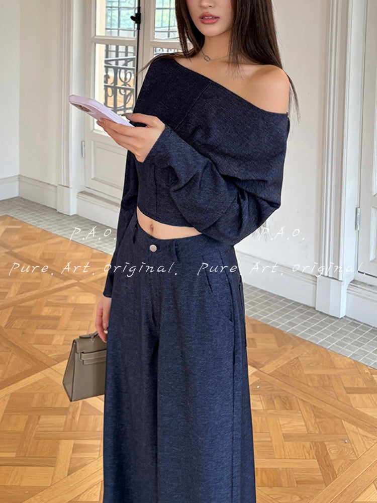 Off-Shoulder Cropped Top & Wide-Leg Pants Set