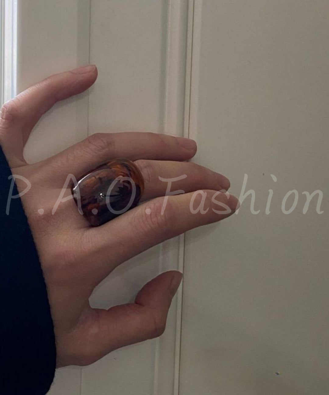 Amber Resin Wide Band Statement Ring