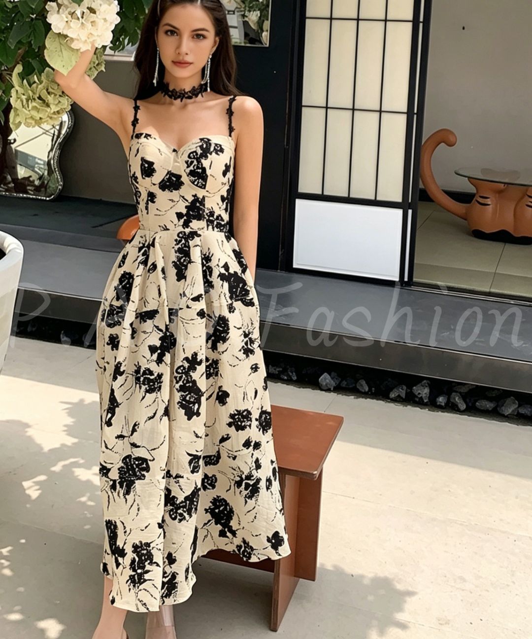 Floral Flocked Midi Dress
