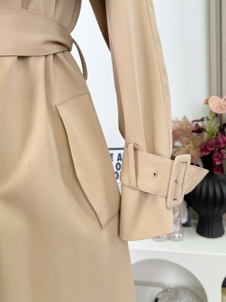 Khaki Trench Coat with Notched Collar