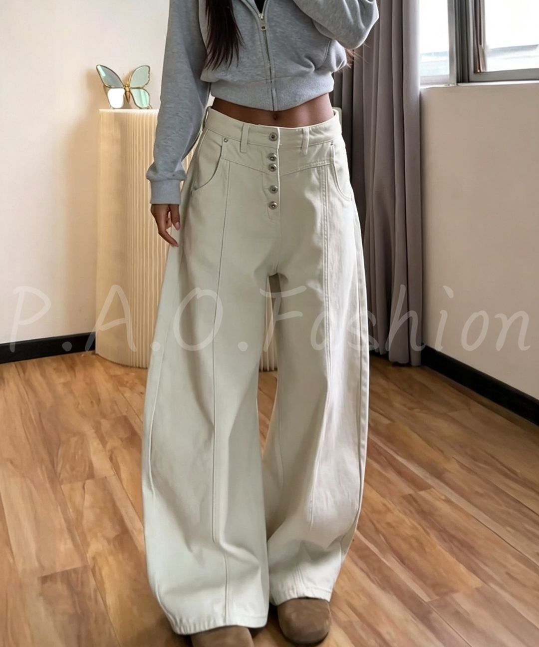 High Waist Button Front Wide Leg Jeans