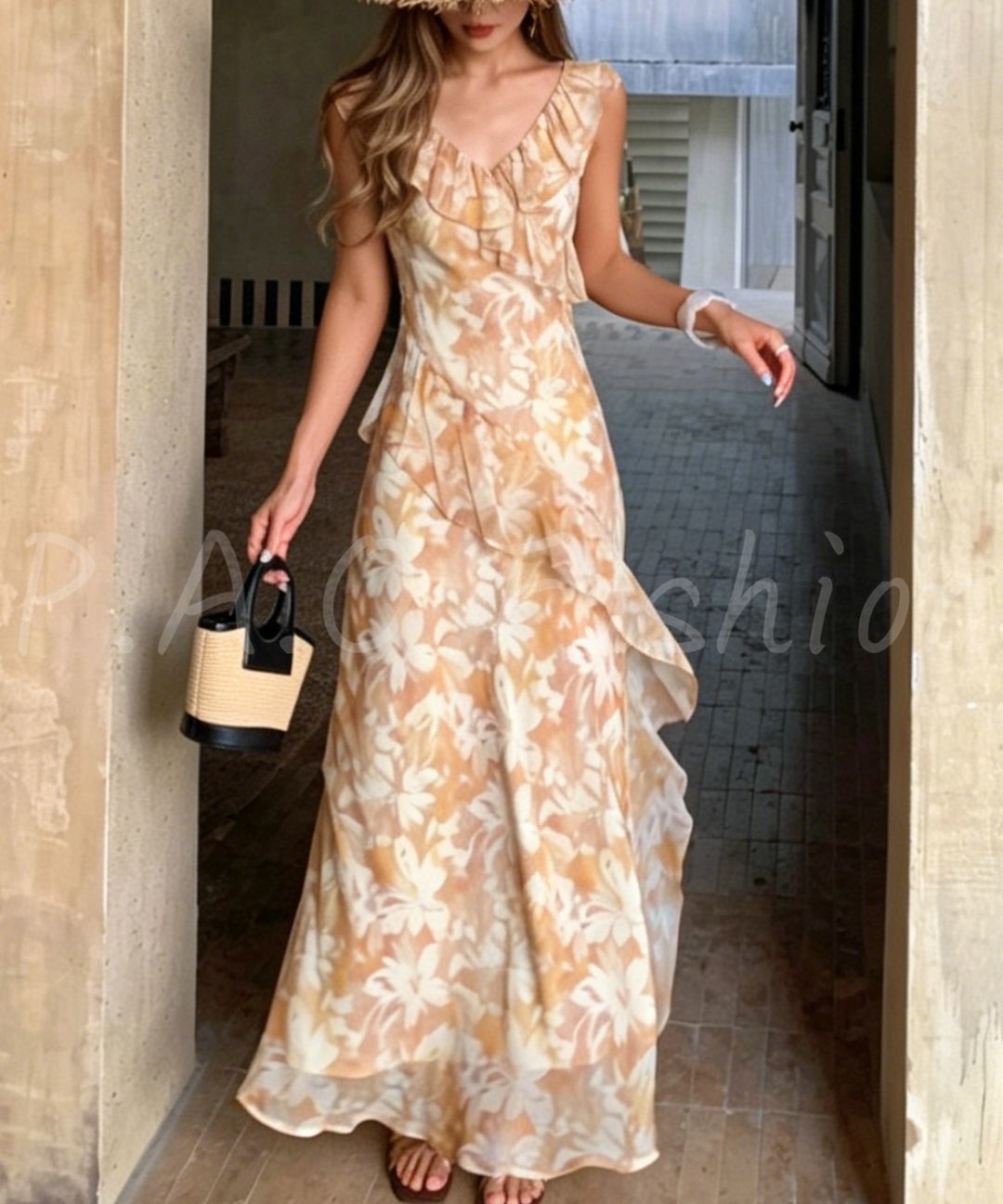 Floral Ruffle Mermaid Maxi Dress