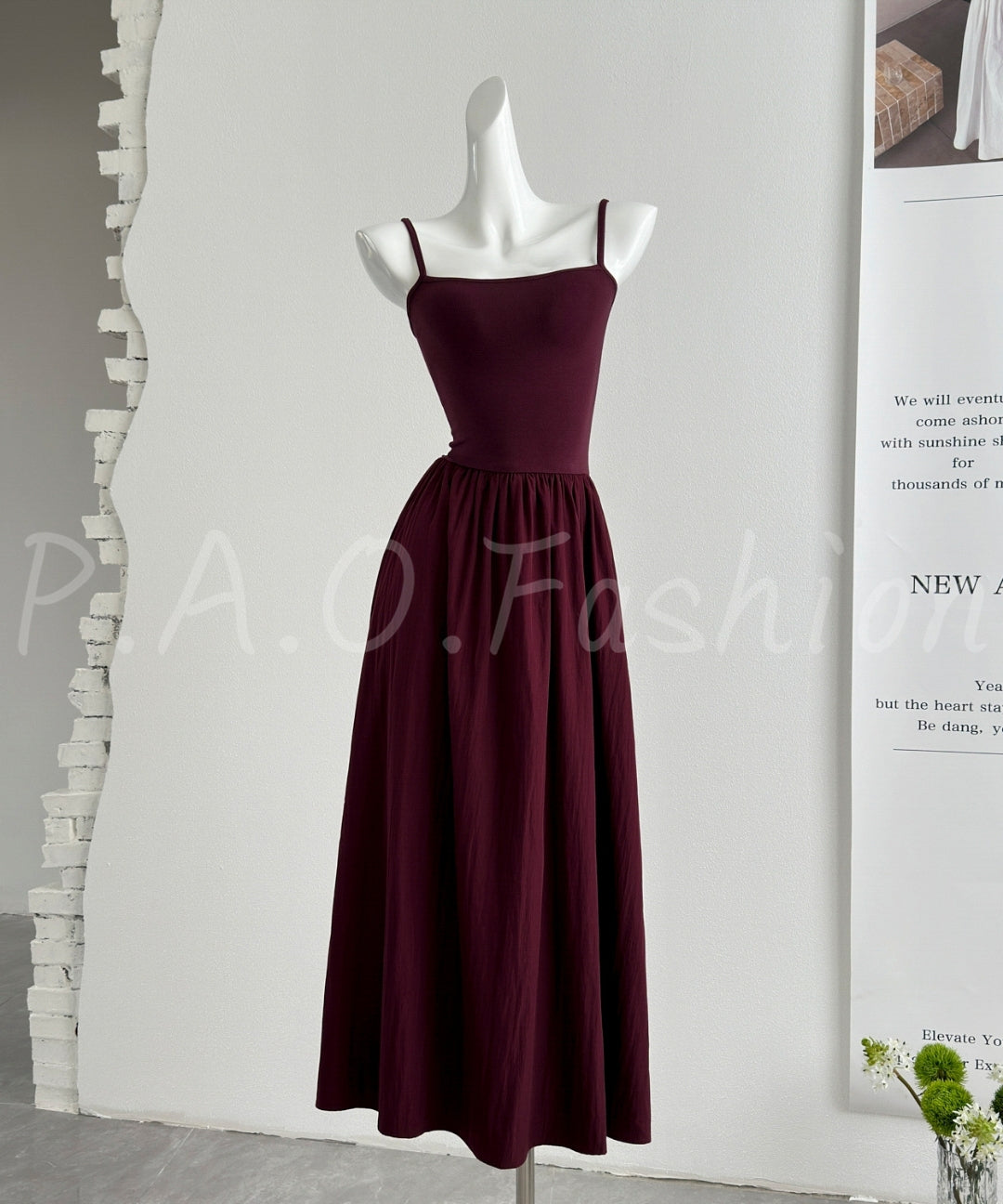Ancona Red Knit & Woven Panel Camisole Maxi Dress[Available Now]