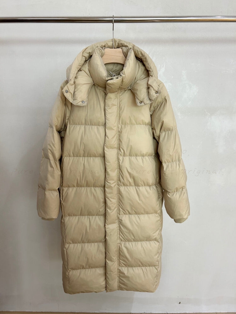 Minimalist Long Down Coat with Detachable Hood