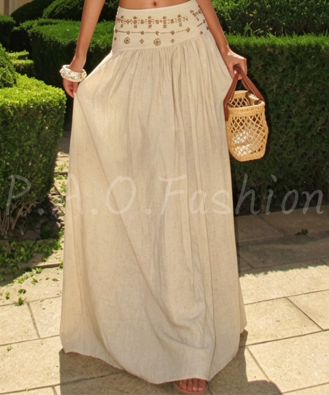 Cross-Halter Crop Top & Embroidered Bohemian Maxi Skirt Set