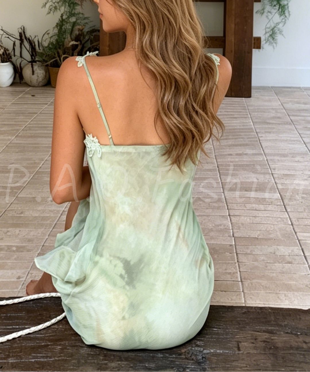 Watercolor Lace Strap Mermaid Dress