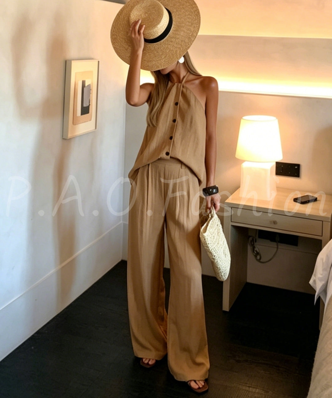 Halter Tie Wide-Leg Pants Set[Available Now]
