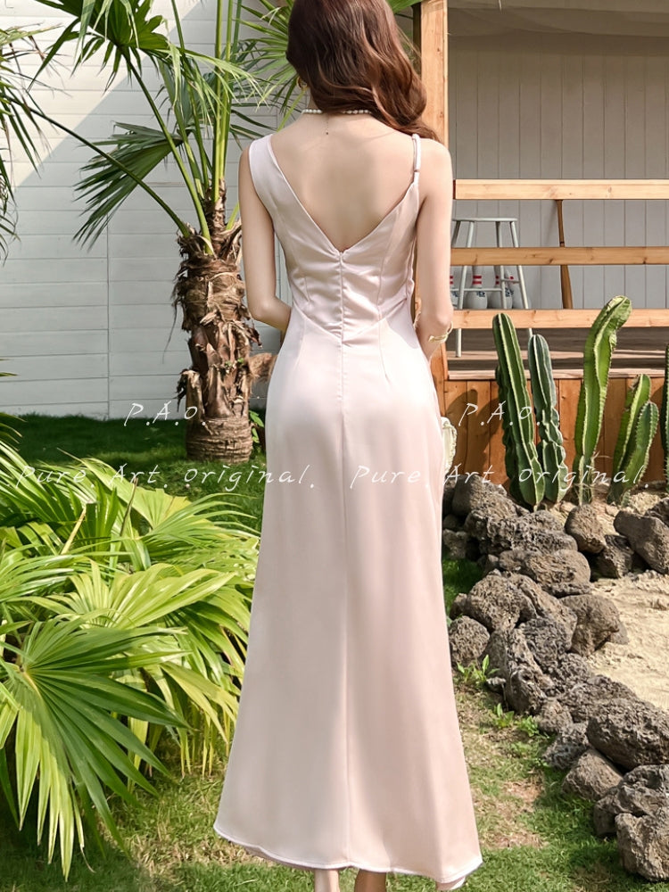 Satin Asymmetric Slip Maxi Dress