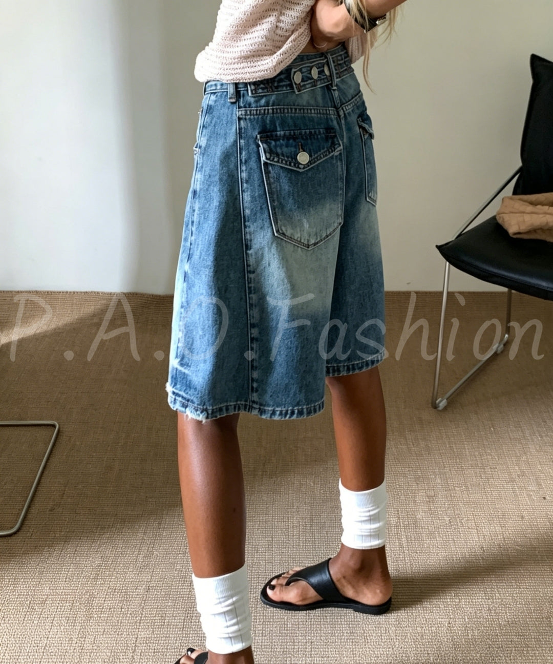 Vintage Washed Straight-Leg Denim Bermuda Shorts[Available Now]