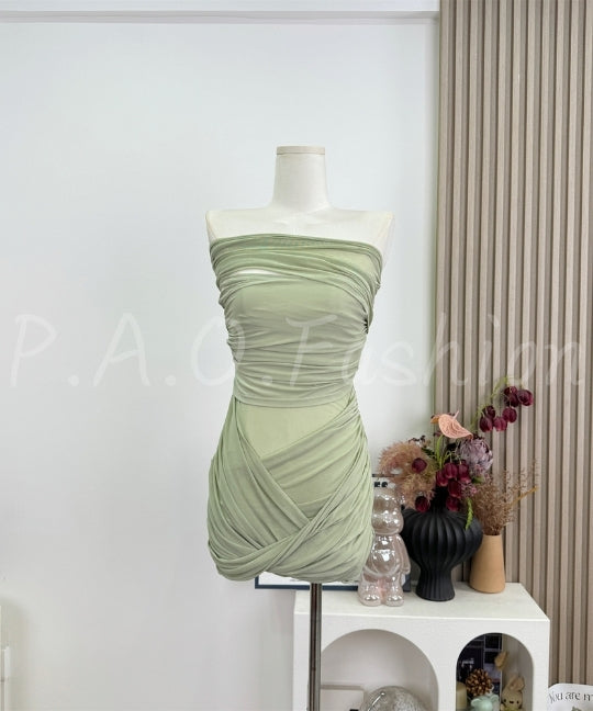 Strapless Ruched Tulle Bodycon Dress[Available Now]