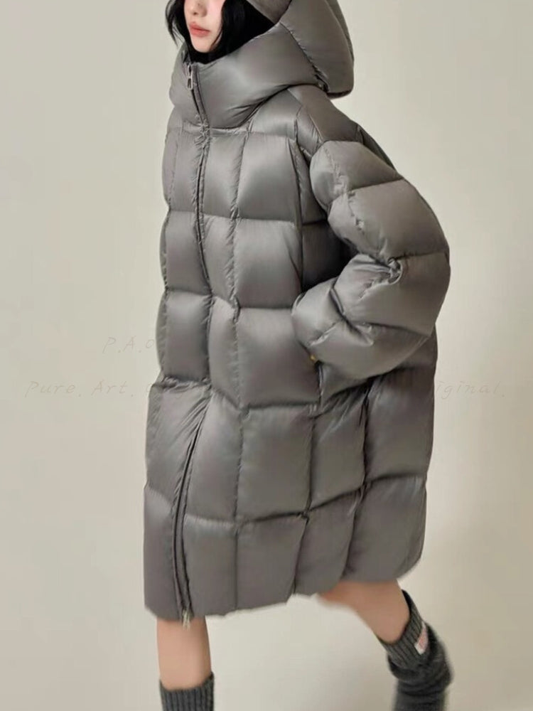 Puffer Satin Mid-Length Down Jacket
