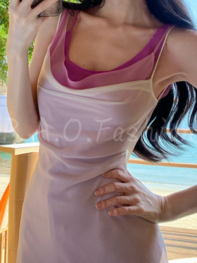 Colorblock Mesh Mermaid Maxi Dress