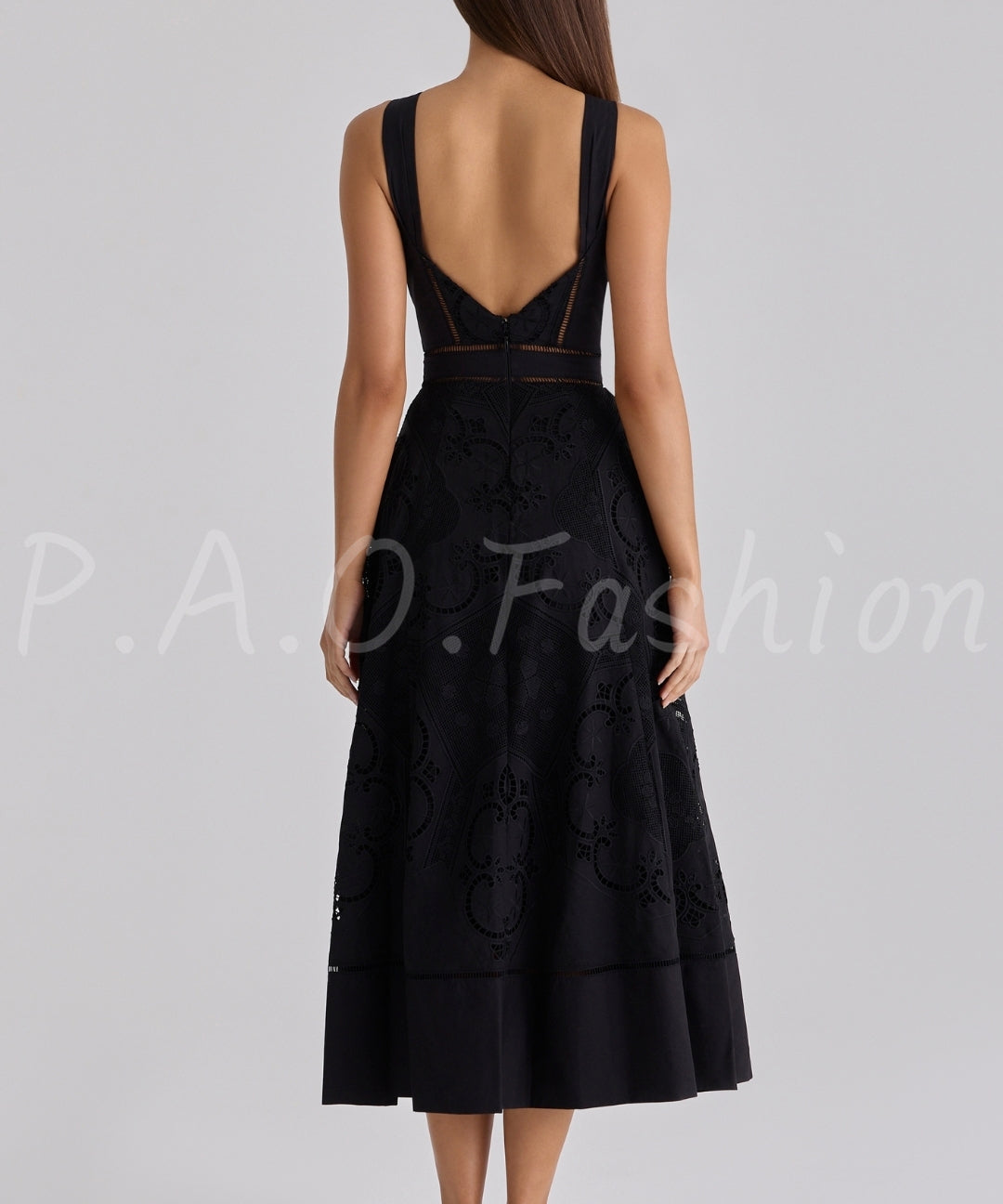 Broderie Anglaise Placement Square Neck Midi Dress[Available Now]