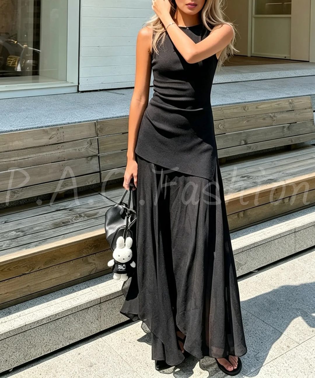 Sleeveless Twist Tank & Asymmetrical Chiffon Maxi Skirt Set