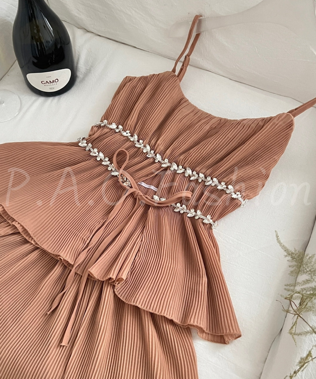 Crystal Pleated Cami Top & Midi Skirt Set[Available Now]