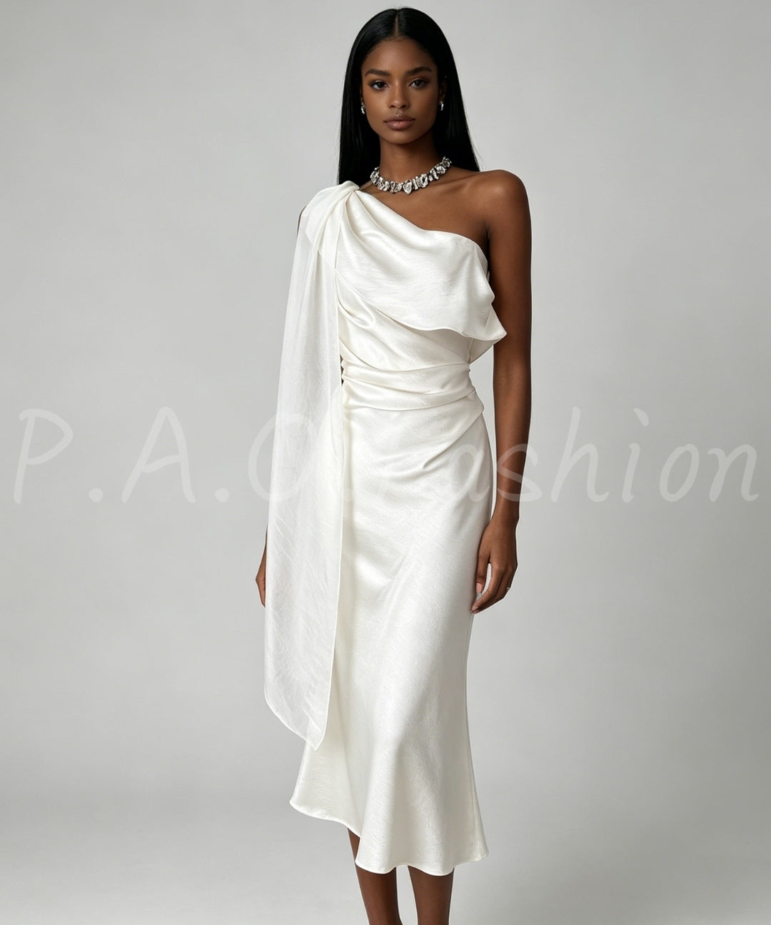 One-Shoulder Satin Draped Mermaid Dress[Available Now]