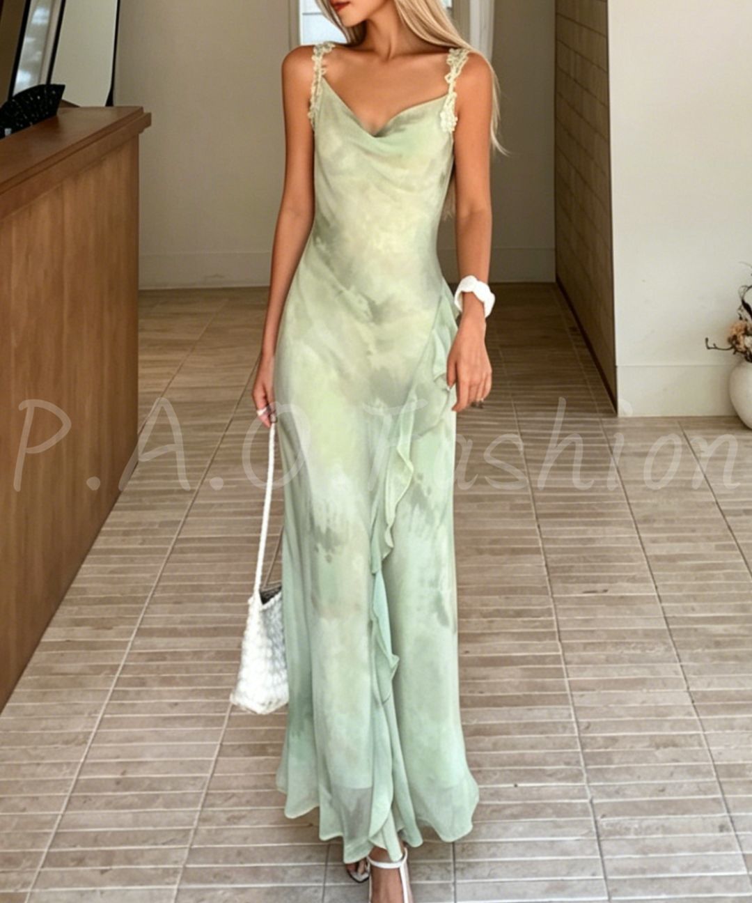 Watercolor Lace Strap Mermaid Dress
