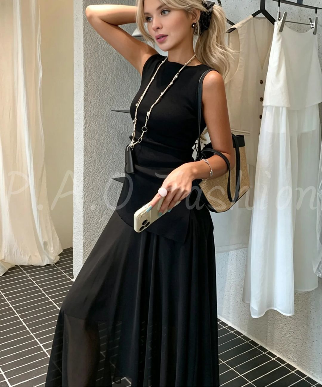 Sleeveless Twist Tank & Asymmetrical Chiffon Maxi Skirt Set