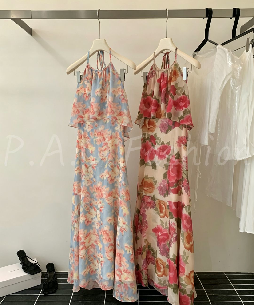 Ruffle Halter Floral Mermaid Maxi Dress