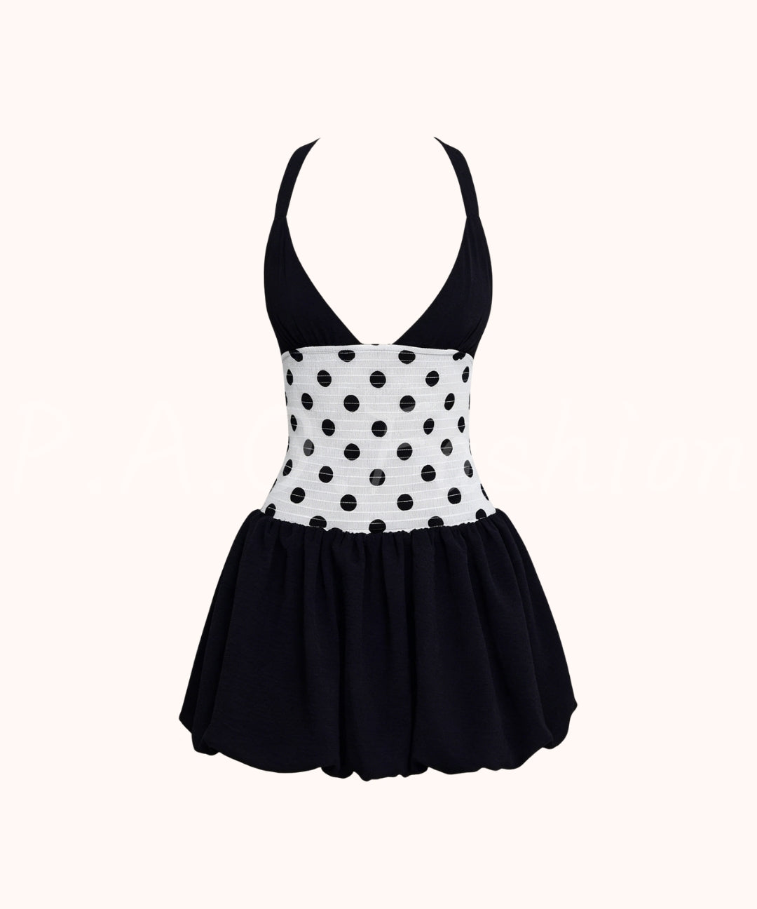 Polka Dot Halter Puff Mini Dress[Available Now]
