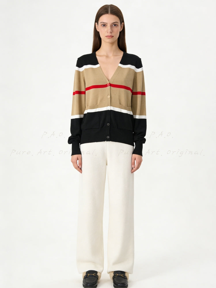 Striped Knit Fitted Cardigan