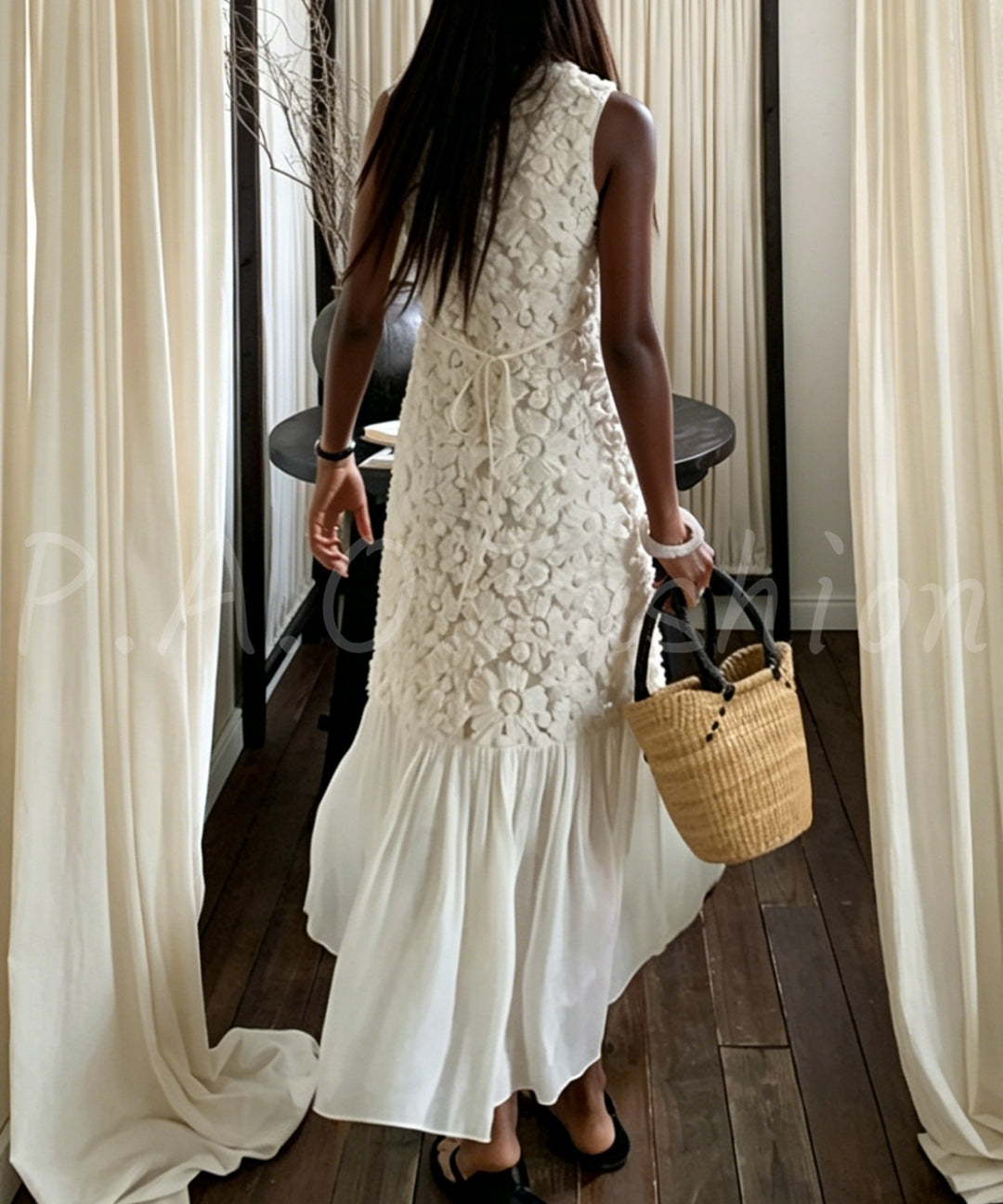 3D Floral Sleeveless Maxi Dress