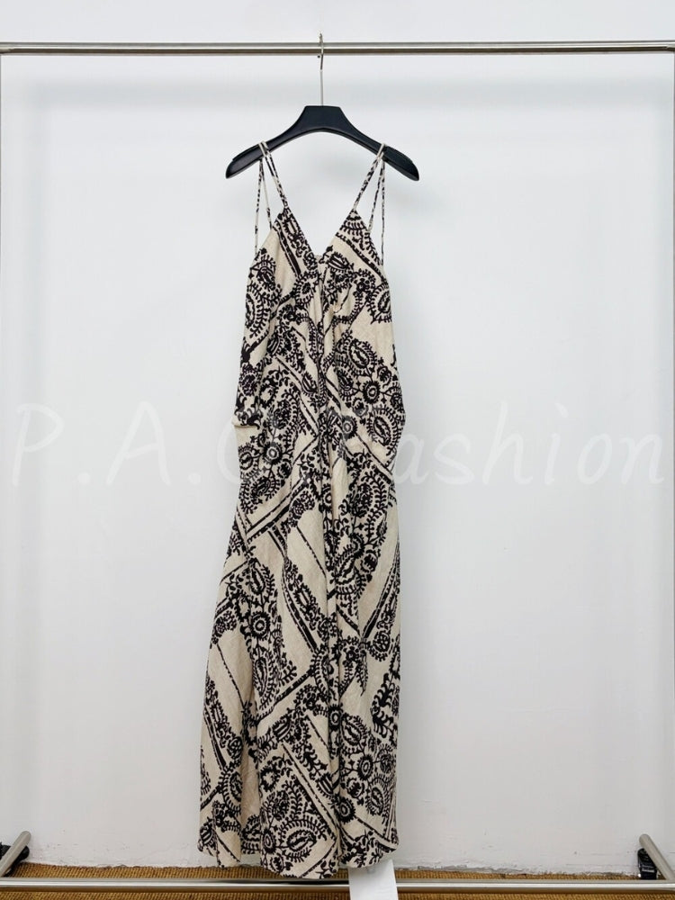 Bohemian Printed Tencel-Linen Slip Maxi Dress