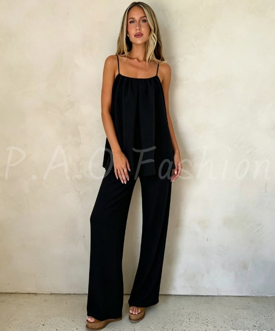 Satin Relaxed Camisole & Wide-Leg Pants Set