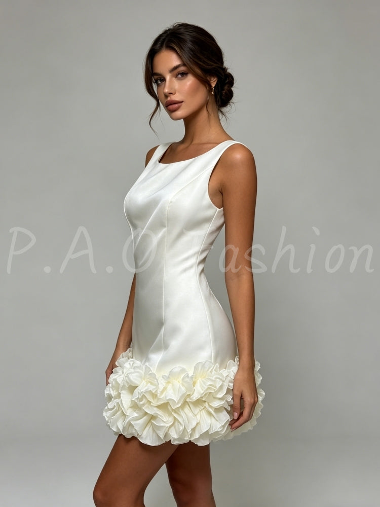 Satin Ruffle Sleeveless Mini Dress