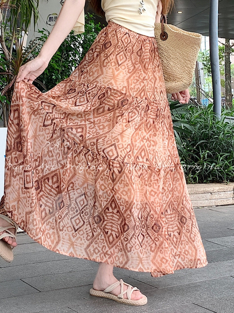 Boho Printed Tiered Maxi Skirt