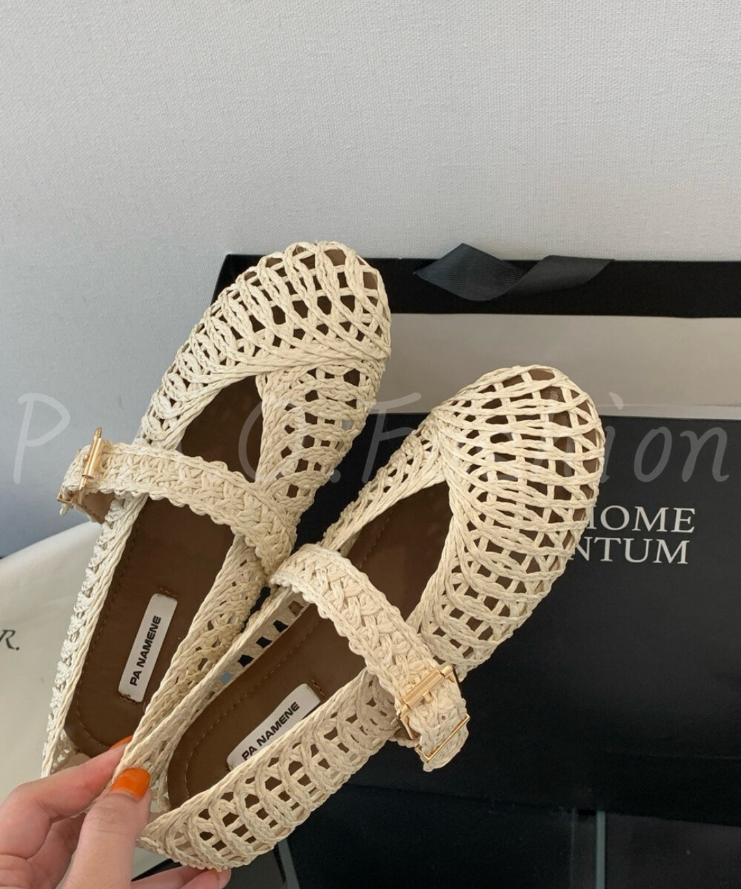 Woven Cut-Out Mary Jane Flat Sandals