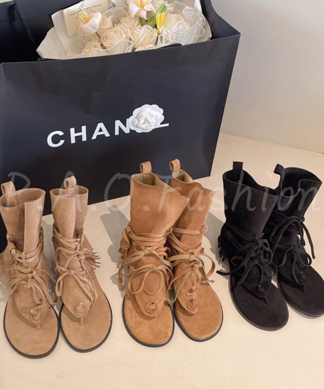 Fringe Toe-Loop Ankle Sandal Boots