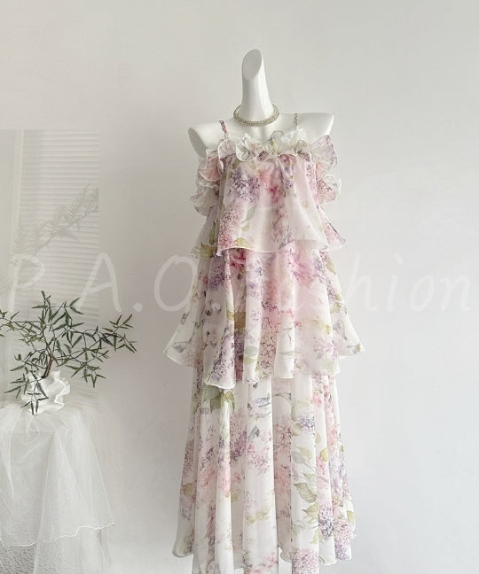 Hydrangea Floral Tiered Maxi Dress[Available Now]