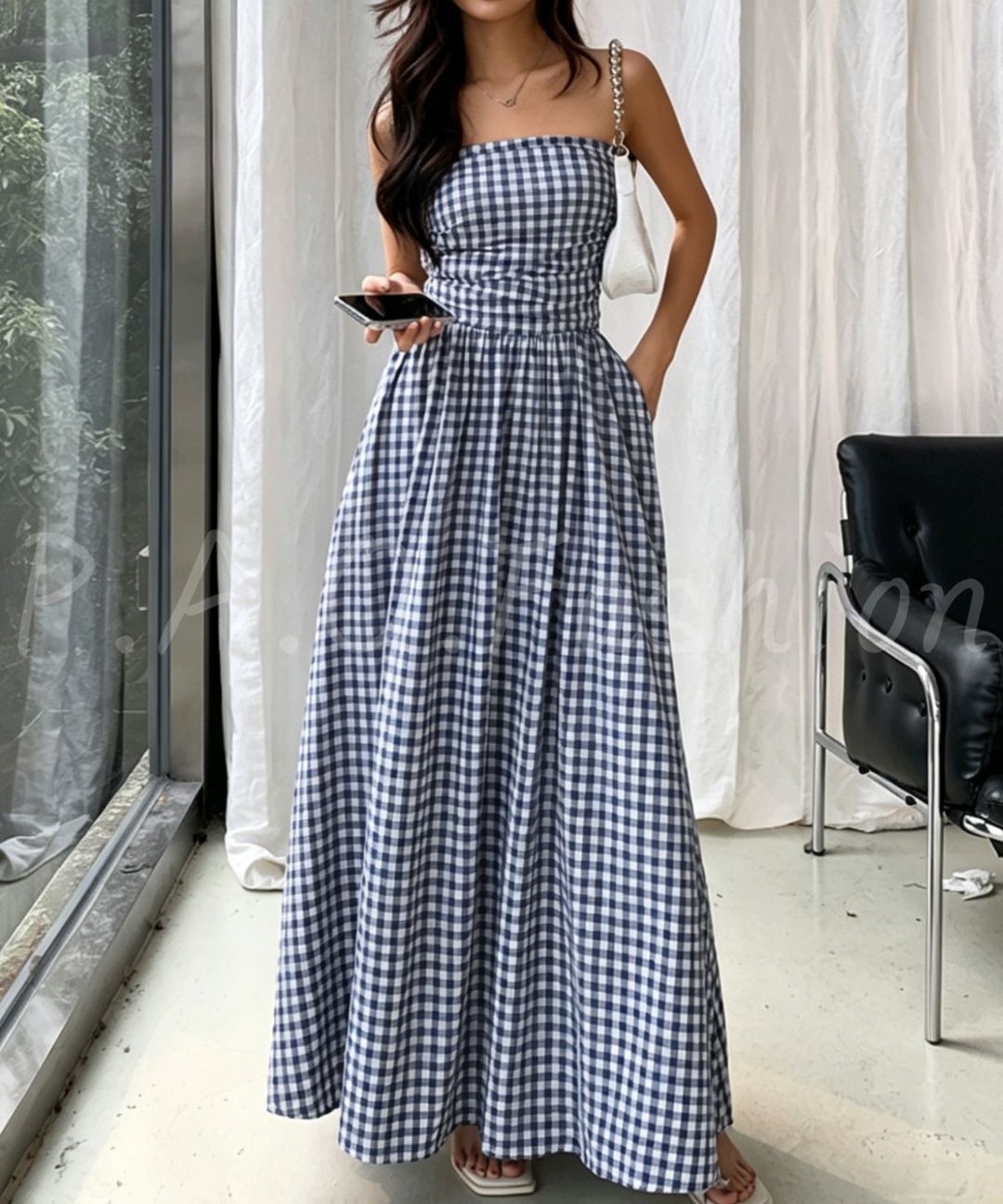 Gingham Strapless Maxi Dress