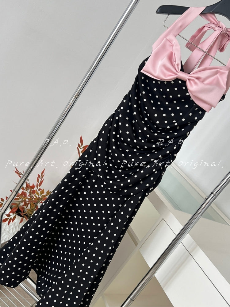 POLKA DOT BUTTERFLY WRAP MAXI DRESS