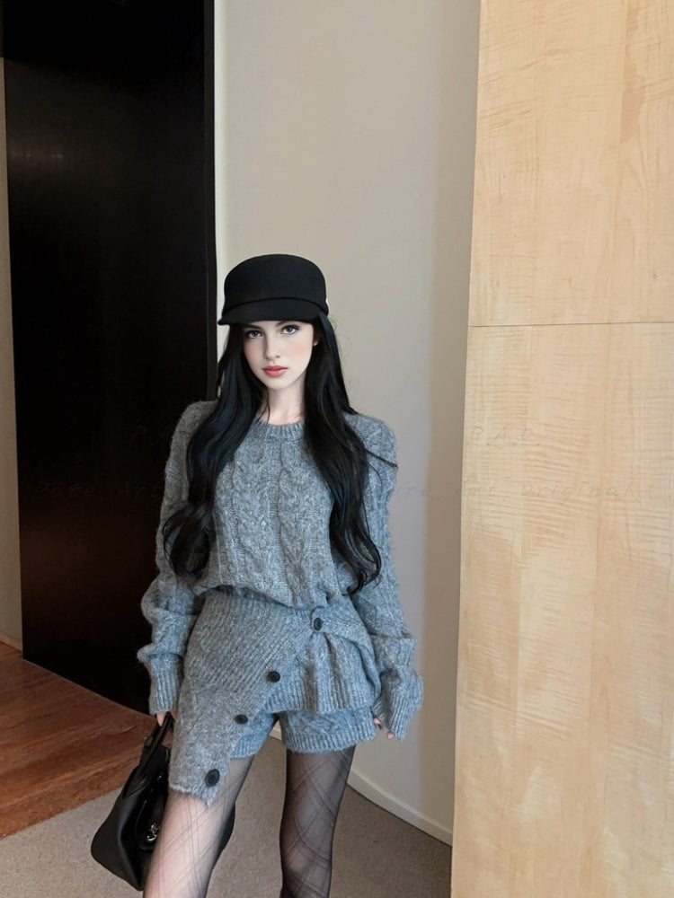 Cozy Cable-Knit Sweater, Shorts & Scarf 3-Piece Set